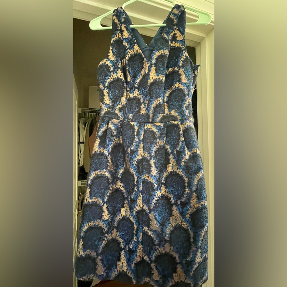 J. Crew Blue and Gold Dress